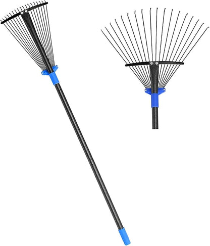 Metal Rake for Leaves Heavy Duty, Adjustable Garden Leaf Rake with Expandable Head 8-17", Shrub Pine Needle Kids Hand Yard Rake Garden Tool 30-70"