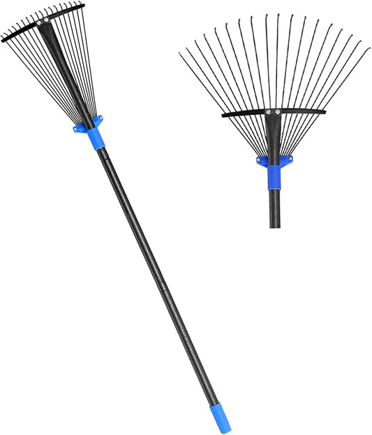 Metal Rake for Leaves Heavy Duty, Adjustable Garden Leaf Rake with Expandable Head 8-17", Shrub Pine Needle Kids Hand Yard Rake Garden Tool
