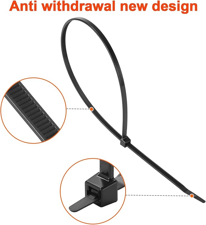 18 Inch Anti Withdrawal Zip Ties 100 LBS Tensile Strength Heavy Duty Cable Wire Ties With Self-Locking Adjustable More Durable Nylon Tie Wraps for Indoor Outdoor（100 Pack）