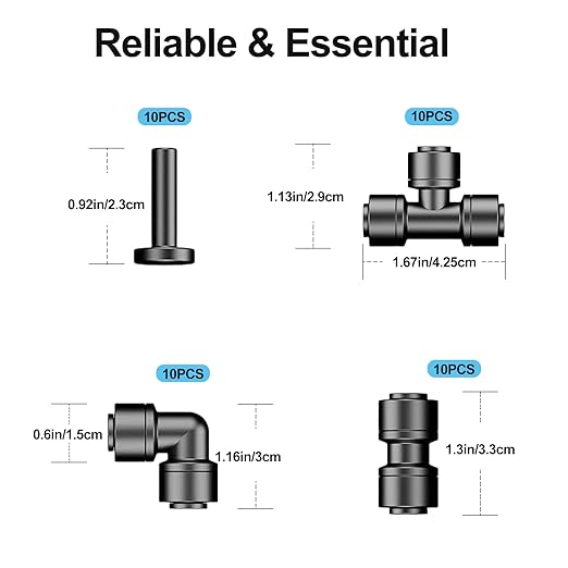 40 Pack 1/4 Inch Drip Tubing Irrigation Fittings Kit Set for 1/4" Drip Line with Push-to-Fit Connectors Includes 10 Tee 10 Coupling 10 Elbow 10 End Cap