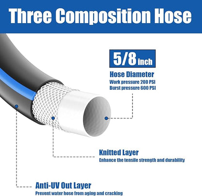 Heavy Duty Garden Hose 5/8" 100FT: Flexible Rubber Water Hose with 10 Function Sprayer - Leakproof Hose Male to Female Fittings - Durable Hose for Yard, Lawn, Car Wash, Outdoor, Watering