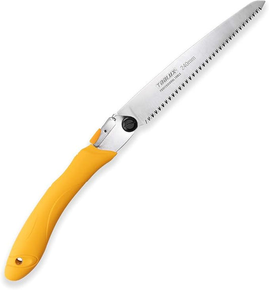 Toolux Folding Saw,9.45 Inch Hand Saws for Wood Camping, Dry Wood Pruning Saws With Hard Teeth, Quality SK-5 Steel Compact Design with Non-Slip Ergonomic Handle for Outdoor Use,Yellow