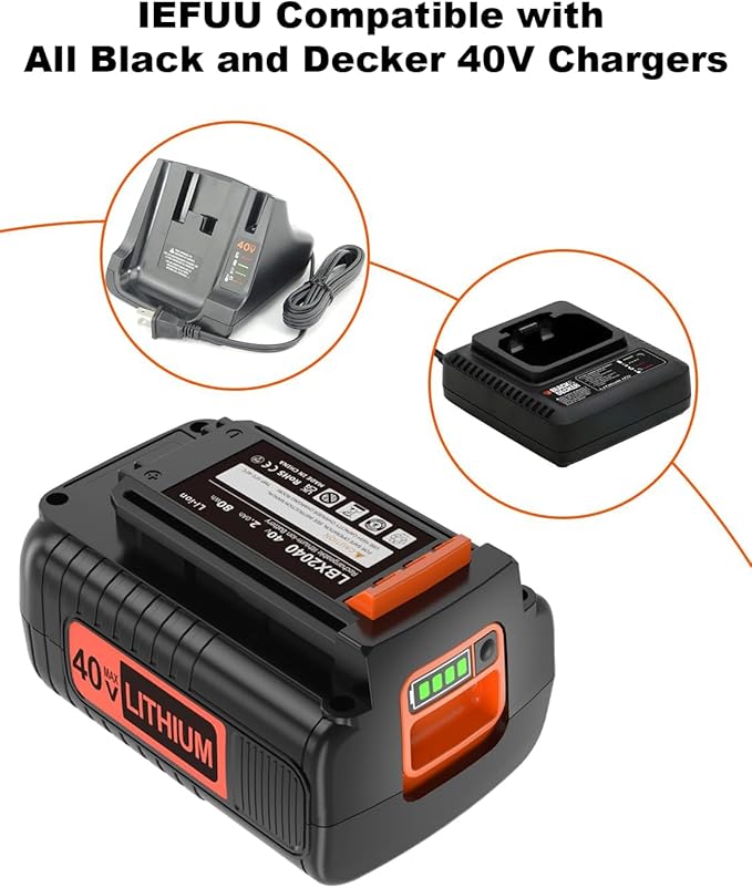 IEFUU 40 Volt MAX 2.0Ah Battery Compatible with Black and Decker 40V Lithium Battery Max LBX2040 LBXR2036 LBXR36 LBX1540 LST540 LST136W, Compatible with Black & Decker 40V Power+ Tool Batteries
