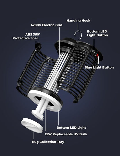 YISSVIC Bug Zapper Outdoor Indoor Waterproof Electric Mosquito Lamp Fly Zapper Killer Effective 4200V Plug in for Home Patio Office Courtyard