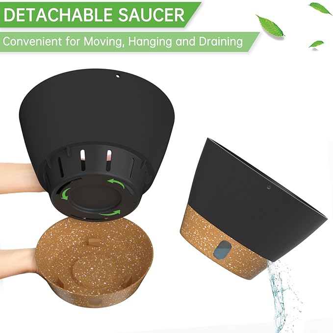 ZMTECH 10 Inch Hanging Planters for Outdoor Plants, Hanging Pots for Plants Indoor with Visible Water Level, Hanging Flower Basket with Drainage Holes & Removable Tray(2 Pack, Gray)