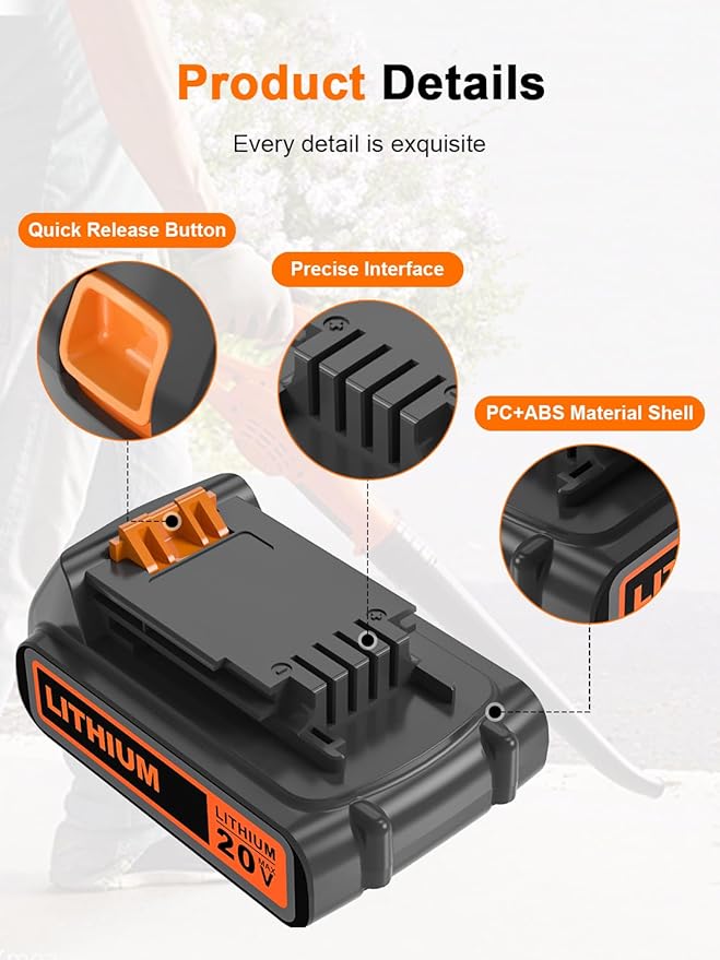 IEFUU 2 Packs 2.0Ah LBXR20 20V Max Lithium ion Battery Compatible with Black and Decker LB20 LBX20 LST220 LBXR20B-2 LBXR2020 Black & Decker Weed Eater Trimmer Extended Runtime Cordless Power Tools