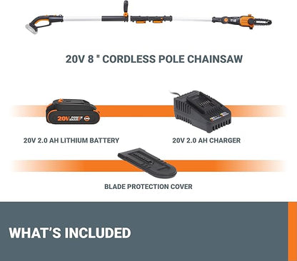 Worx Nitro 20V 8 '' cordless pole chainsaw 2.0 Ah battery and charger included WG349