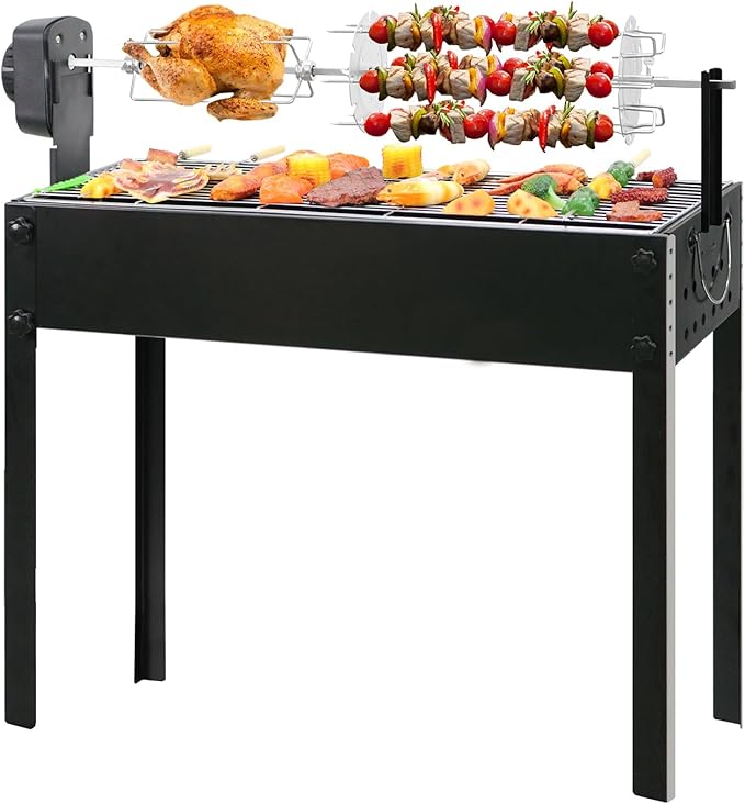 BDL Charcoal Grills Portable Rotisserie Grill Roaster with Motor, BBQ Lamb Skewer Camping Barbecue Grill for Garden Backyard Party Picnic Travel Outdoor Cooking Use