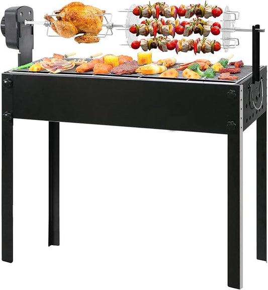 BDL Charcoal Grills Portable Rotisserie Grill Roaster with Motor, BBQ Lamb Skewer Camping Barbecue Grill for Garden Backyard Party Picnic Travel Outdoor Cooking Use
