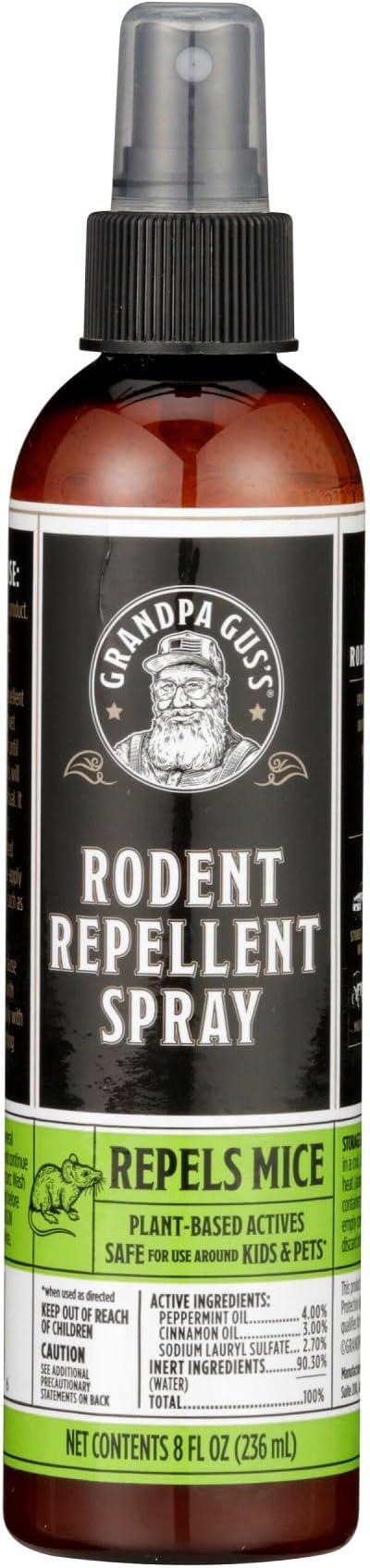 Grandpa Gus's Mouse Rodent Repellent, Peppermint & Cinnamon Oil Formula, Repels Mice & Rats from Nesting, Chewing in Homes/RV, Boat/Car, Storage & Wiring, 8 Oz RTU Spray