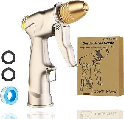 Garden hose nozzle spray,all metal heavy-duty hand-held high-pressure water nozzle,with a variety of adjustable spray modes,suitable for watering plants, yards, car washes,pets and windows