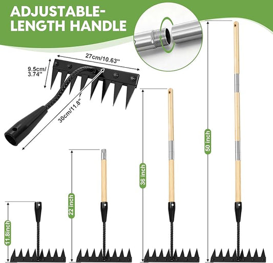 Weed Puller Tool with Long Handle - Made with Real Bamboo,8 Tines Steel Head with Weeding Rake，Gardening Hand Uprooting Weeding Tool for Removing Weeds, Loosening Soil, Cleaning Flower