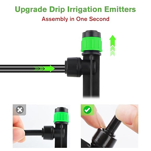 100PCS Drip Irrigation Emitters, Kalolary Adjustable 360 Degree Water Flow Drippers Emitters for 1/4" Drip Irrigation System Tubing, Garden Irrigation Drippers for House Flower beds(Medium Green)
