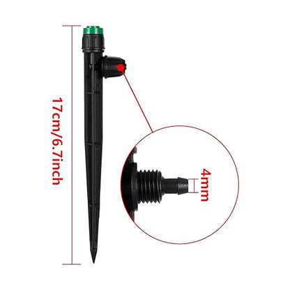 50pcs Drip Irrigation Emitters Sprayer for 1/4" Drip Irrigation Tubing Adjustable 360 Degree Water Flow Drippers on 6.5" Sturdy Stake with Lock Barbed Irrigation Drippers for Watering System
