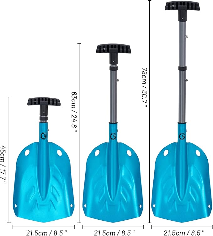 G2 Backcountry Lightweight Telescopic Avalanche Snow Shovel, Storage Down to 13 inch, Durable Aluminum Alloy Material, ABS Anti-Slip Proof Handle, Compact Storage Size (Blue)