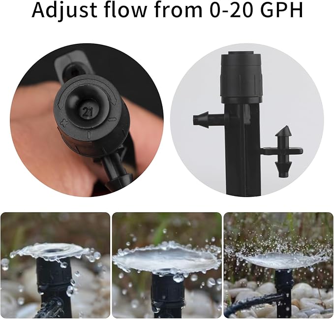 PineHaven 30 Pcs Adjustable Drip Irrigation Emitters,0-20 GPH Micro Sprinkler Head with Stakes,Sprinklers Heads 360 Degree Full Circle Water Flow for Garden,Lawn,Flower Beds Fits 1/4" Tubing ﻿