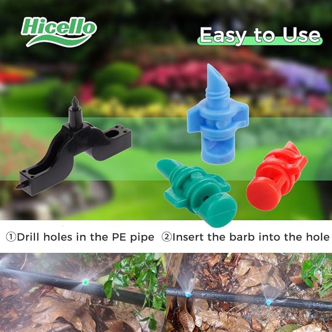 110pcs 90/180/360 Degree Micro Sprinkler Heads Misting Nozzle Irrigation Drippers Garden Lawn Plant Irrigation Water Sprinklers(90°-30pcs, 180°-30pcs, 360°-50pcs, Drip Hole Punch Tool-1pc)