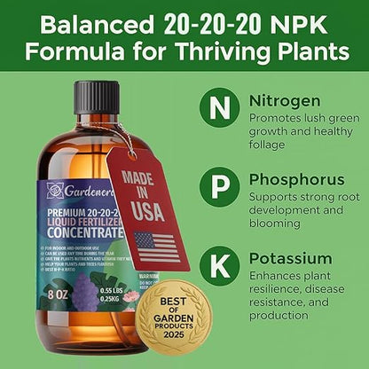 𝐏𝐑𝐎𝐅𝐄𝐒𝐒𝐈𝐎𝐍𝐀𝐋 All-Purpose 20-20-20 Liquid Fertilizer Spray for Lawns, Grass, Plants, Vegetables, Fruits & Flowers | 20-20-20 Liquid Fertilizer for Indoor and Outdoor Plants (8 OZ)