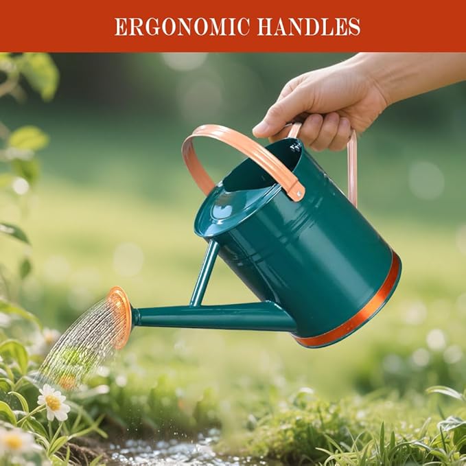 Metal Watering Can, One Gallon Watering Cans Stainless Steel for Outdoor Indoor Garden Plants Watering (One Gallon Green Decorative Strip)