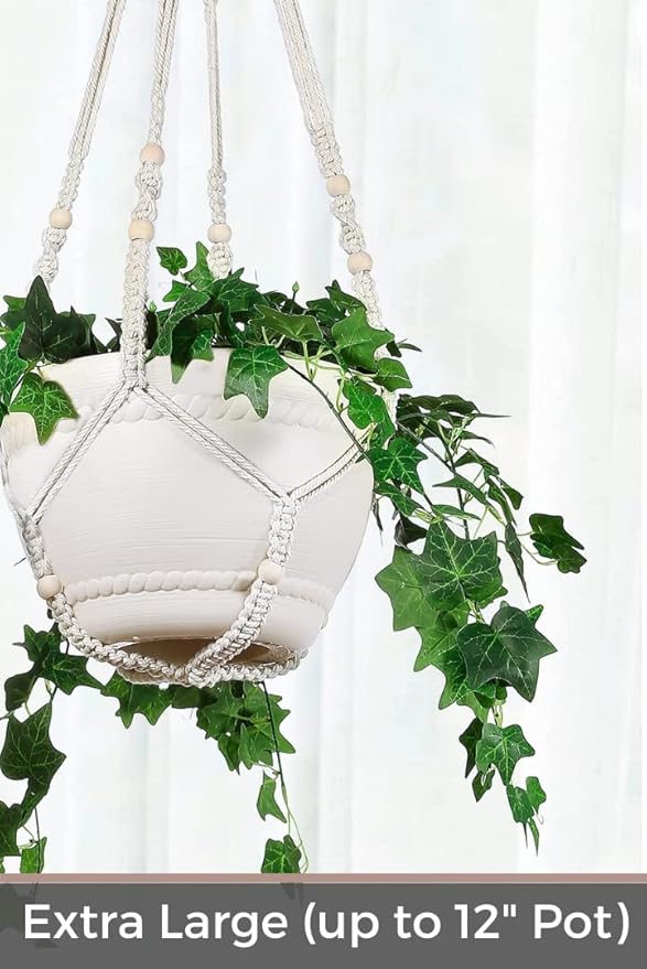 2 Pack 43 Inches Macrame Planter Hanger Large for 12 inch Pot + Swag Hook (Extra Long & Big) | Large Hanging Planter for Indoor Plants | No Tassel, Cotton Rope, No Pot/Plant Included (XL)