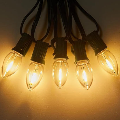 Brightown C7 Clear LED Christmas String Lights Outdoor, 100FT Connectable Vintage Hanging Lamps with 104 0.6W Bulbs(4 Spare) for Xmas Holiday Party Patio Roofline House Decor