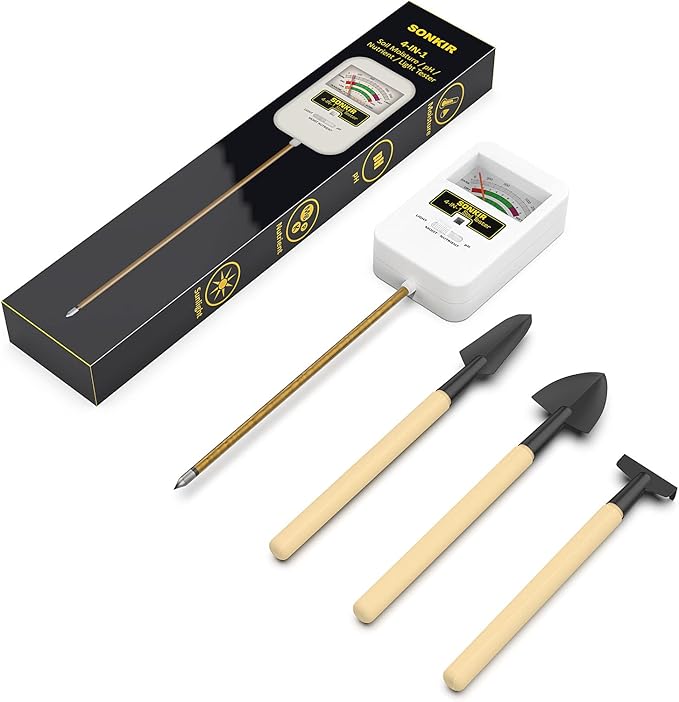 SONKIR Soil Moisture Meter, 4-in-1 Soil Ph Meter, Soil Tester for Nutrients, Moisture, PH and Light, Soil Ph Test Kits for Plant, Great for Garden, Lawn, Indoor & Outdoor Use (No Battery Required)