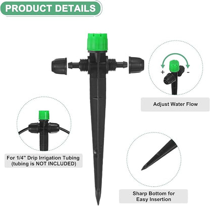 30-Pack Drip Irrigation Emitters Sprayers, Drippers on 5"/13mm Stake Adjustable 360 Degree Water Flow 8 Holes for 1/4" Drip Irrigation Tubing for Watering System [Dark Green, Drip]