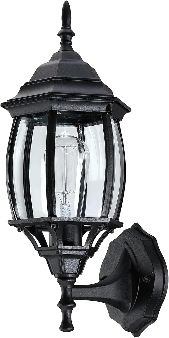 16.8 Inch Outdoor Porch Light - Black Outside Light for House, Metal and Glass Exterior Wall Sconce, Waterproof Wall Mount Outdoor Lantern for Garage,Front Door,Balcony,E26 Base
