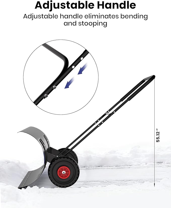 36” Snow Shovel for Driveway,Heavy Duty Wheeled Rolling Shovels 5 Position Angled Blade, Ergonomic Handle & Rubber Wheels for Efficient Snow Removal, Snow Plow for Doorway,Driveway and Sidewalks