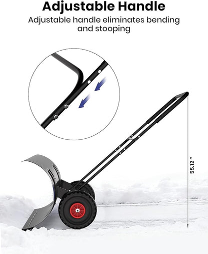 36” Snow Shovel for Driveway,Heavy Duty Wheeled Rolling Shovels 5 Position Angled Blade, Ergonomic Handle & Rubber Wheels for Efficient Snow Removal, Snow Plow for Doorway,Driveway and Sidewalks