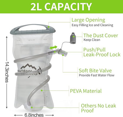 Hydration Pack Backpack, Lightweight Water Backpack with 2L Leakproof Hydration Bladder Daypack for Men Women,Running Hydration Vest for Outdoor Trail