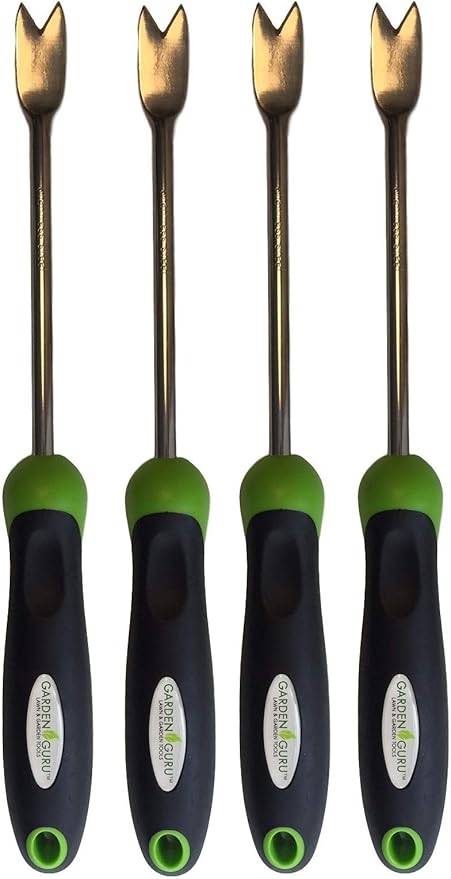 Garden Guru Dandelion Weeder Tool with Ergonomic Handle - Stainless Steel Weed Puller for Planting, Weeding, Flower and Vegetable Care in Lawn Garden Yard | Rust Resistant (4 Pack)