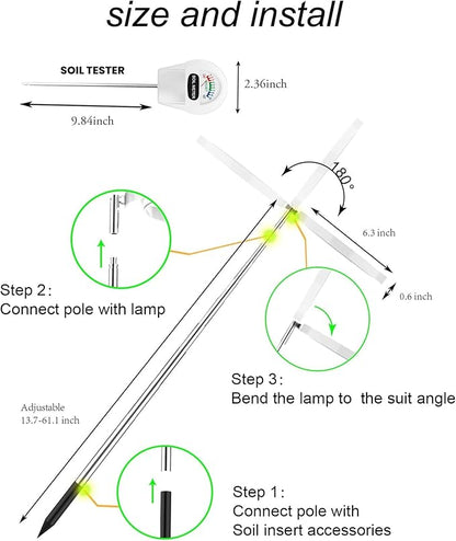 Yadoker LED Growing Light, Full Spectrum for Indoor Plants, Paired with a Soil Tester,Height Adjustable, Automatic Timer, Low Safe Voltage, Ideal for Large Plants