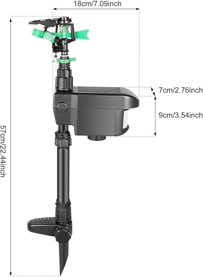 Solar Water Sprinkler Solar Powered Motion Activated Water Sprinkler Outdoor Sprinklers with Motion Sensor for Farmland Lawn Courtyard 1000ft², Applicable Temperature 32-104℉