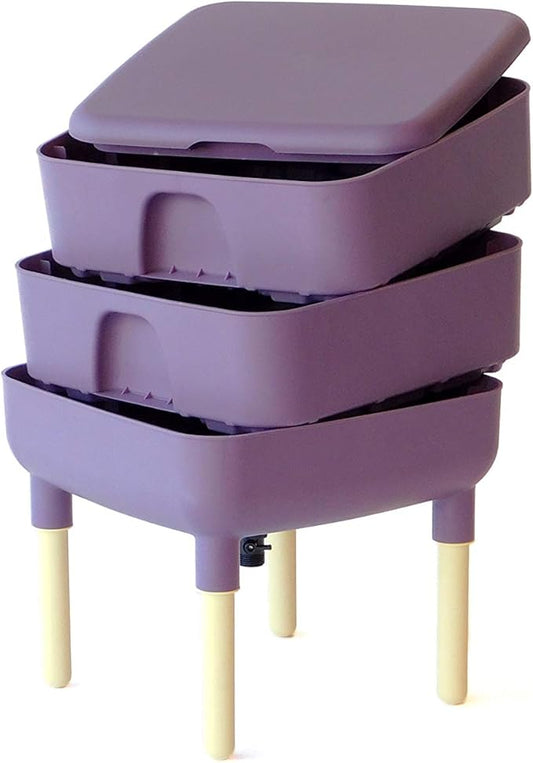 FCMP Outdoor - The Essential Living Composter, 2-Tray Worm Vermicomposter Bin (HF-LC4000v2-PUR) Plum