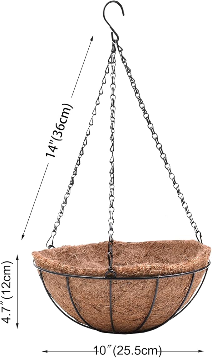 Metal Hanging Planters Basket Set of 4 Hanging Flower Pots 10 Inch Chain Round Wire Plant Holder with Coco Coir Liner Garden Watering Hanging Baskets for Patio Garden Outdoor1