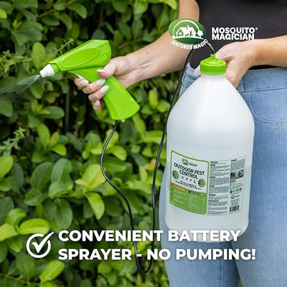 Mosquito Magician Handheld Battery Operated Mosquito Sprayer - User-Friendly - Ideal for Yards, Lawns, Patios - with 2 Gallon Ready to Use Liquid Spray Solution - Kills Mosquitoes, Fleas, Fire Ants