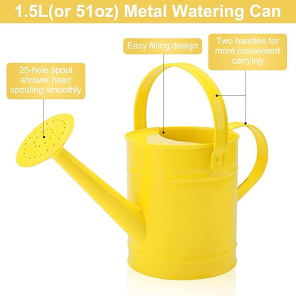 Finderomend Metal Watering Can 1.5L/51oz, Iron Art for Outdoor Plants, Yellow