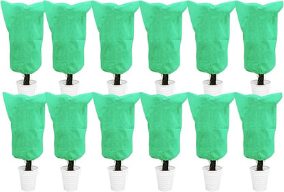 EAONE 12 Pack Plant Covers Freeze Protection, 32x47'' Winter Frosts Cloth for Outdoor Plants, Reusable Frost Blankets Drawstring Bags for Cold Freeze Sun Protection Bird Insect Prevention,Green