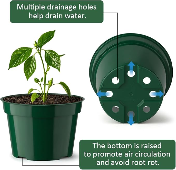 5 Pack 4 Inch Plastic Plant Pots, Thickened Sturdy Nursery Pots, Seed Starter Pots with Drainage Hole, Planting Small Flower Pots, Green