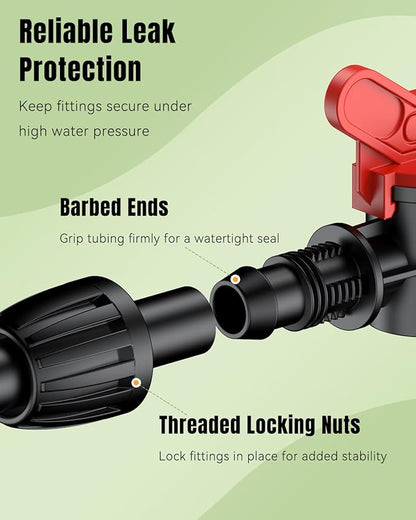 Pawfly 17 Pcs Drip Irrigation Fittings Kit for 1/2" Tubing, Barbed Drip Line Connectors with 4 Tees, 2 Standard Couplings, 3 Flow-Control Couplings, 4 Elbows, 2 Faucet Adapters & 2 End Caps