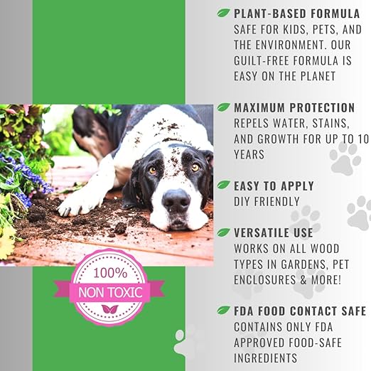 Garden Box Sealer | FDA Food Contact Safe Plant-Based Wood Sealant for Raised Bed, Planter & Pet House. Protects All Wood Types from Water & Weather Damage |