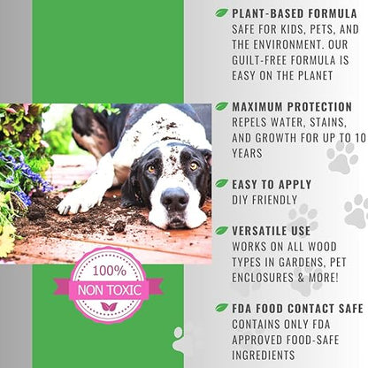 Garden Box Sealer | FDA Food Contact Safe Plant-Based Wood Sealant for Raised Bed, Planter & Pet House. Protects All Wood Types from Water & Weather Damage |