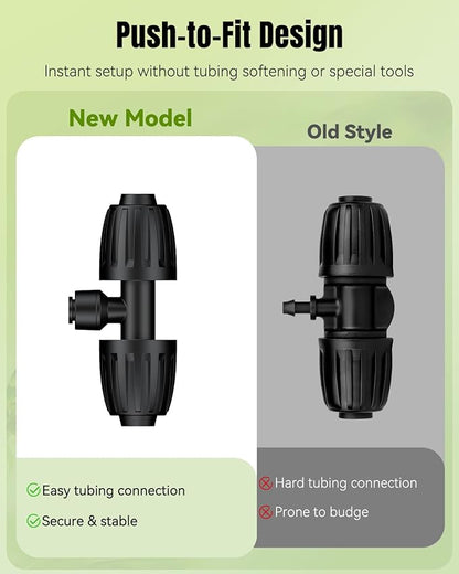 Pawfly 12 Pcs 1/2'' to 1/4'' Barbed Tee Quick Connectors, Drip Irrigation Tee Connectors with Anti-Drop Locked Nuts, Push-to-Fit Drip Irrigation Fittings Parts for Garden Lawn, 3-Way Reducing Tees