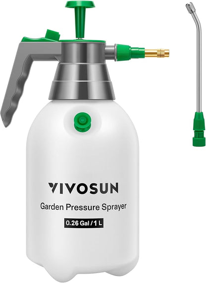 VIVOSUN Handheld Garden Sprayer, 1L Pump Sprayer, 34oz Water Spray Bottle with Safety Valve, Adjustable Nozzle, Extended Spray Rod & Additional Seals, Ideal for Watering, Fertilizing, Cleaning