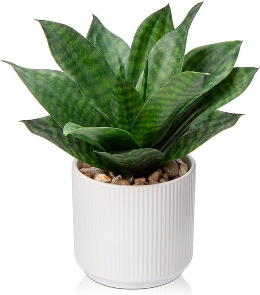 Artificial Agave Succulent Plants Faux Snake Plant Fake Succulent Agave Plant Potted in White Pot Succulent Aloe Plant for Desk Modern Office Living Room Table Shelf Home Indoor Outdoor Decor