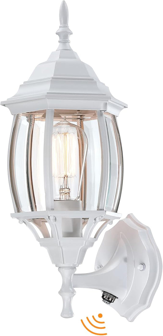 16.8 Inch White Outdoor Wall Lights Dusk to Dawn, Outside Wall Sconce for House White Dusk to Dawn Sensor Outdoor Light for Front Door Porch Sconce with Vintage Design,E26