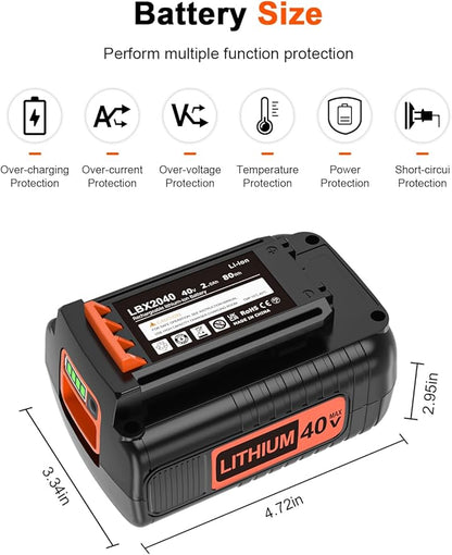 IEFUU 40 Volt MAX 2.0Ah Battery Compatible with Black and Decker 40V Lithium Battery Max LBX2040 LBXR2036 LBXR36 LBX1540 LST540 LST136W, Compatible with Black & Decker 40V Power+ Tool Batteries