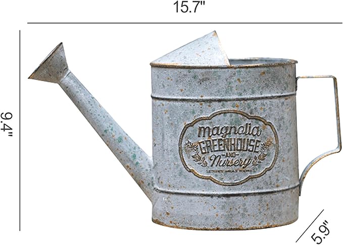 Vintage Metal Watering Can with Magnolia Greenhouse & Nursery Design Garden Decorative Watering Pot Farmhouse Waterer for Home Indoor Outdoor Garden Balcony Courtyard (Gray)
