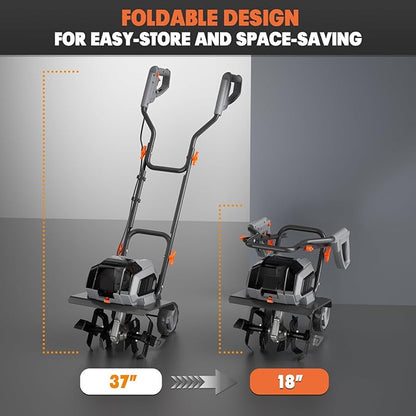 40V Cordless Tiller Cultivator Compatible with Dewalt 20V Battery(Tool Only), Electric Garden Tiller w/175 RPM, 16 Steel Tines, 14.2" Tilling Width, 8.7" Depth, Safety Lock, Portable Rototiller